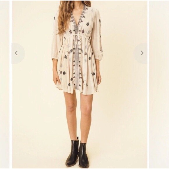 Free People Stargazer Mini Dress Beige Medium Embroidered Gauzy OB507864 - Picture 2 of 12